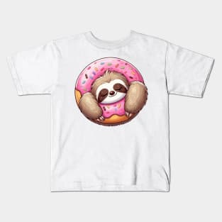 Sweet Dreams Sloth in Donut Illustration Kids T-Shirt